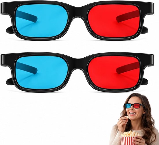 3D Bril Set van 2 Stuks voor Cinema, TV en PC Games - Rood Blauwe Anaglyph Brillen voor Feestjes en Thuisbioscoop