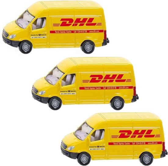 3x stuks siku DHL bezorg busje modelauto 8 cm - Mercedes speelgoed auto/wagen van Siku