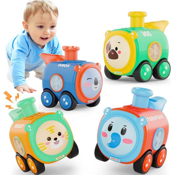 4-delige babytreinautootjes - Duwauto - Dierautootjes voor kinderen van 12-18 maanden - Verjaardagscadeaus voor jongens van 1-2 jaar van Merkloos