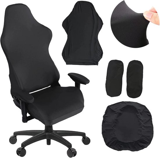 4 Gamingstoelhoezen - bureaustoelhoezen met armleuningen - rekbare stoelovertrekken voor computergamestoel - racing-stijl - zwart Gaming chair 20 van Merkloos