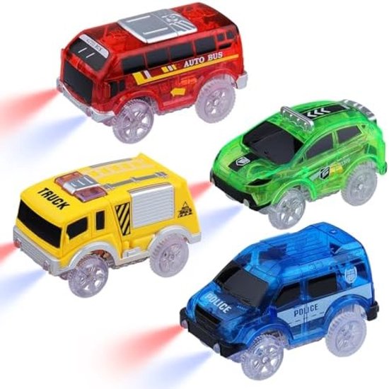 4 Gloeiende Raceauto's voor Speelgoedbaan - LED Verlichting van Merkloos