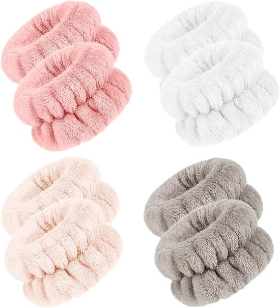 4 paar polsbandjes van microvezel, om te wassen, gezichtsabsorberende armbanden voor vrouwen en meisjes, voorkomen dat vloeistof je armen wegglijdt