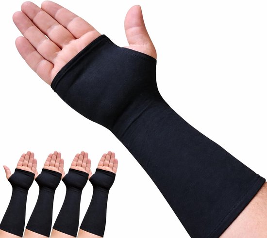 4-pack handtherapie-armband, handgewricht- en onderarmsteun onder scharen, bretels en compressiehandschoenen (lang medium)