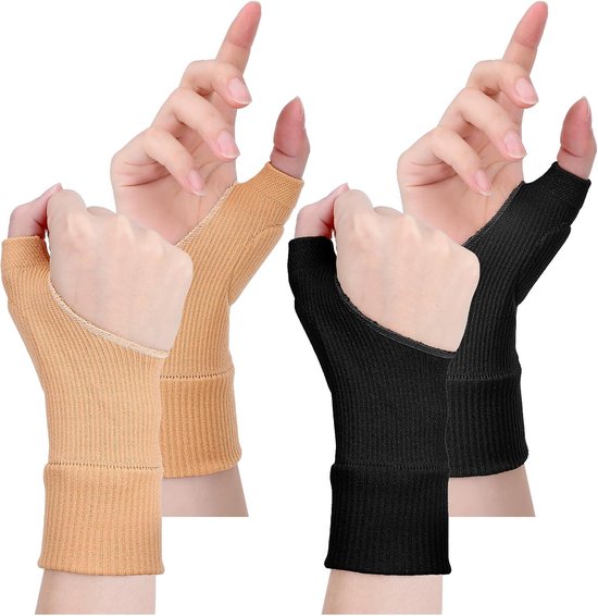 4 polsbandages polssteun elastische duim handschoen polsspalk compressiehuls duimbandage vingerloze duim steunen polsbandage carpale tunnel polsbeschermer S
