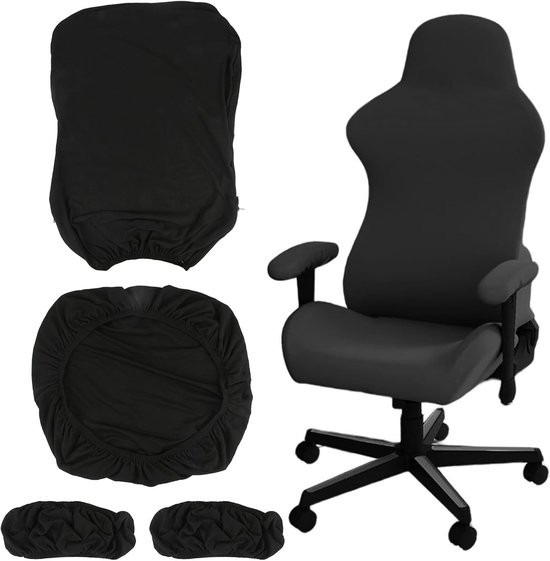 4 Stuks Gaming Stoel Covers Zwart - Rekbare, Wasbare en Antislip Bescherming voor Draaisteunen met Armleuningen