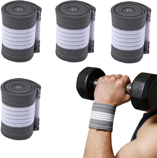 4 stuks polsbandages, ademende polsband, elastische en verstelbare polsbeschermer, verstelbare polssteun, handbandage voor sport, fitness (grijs/wit)