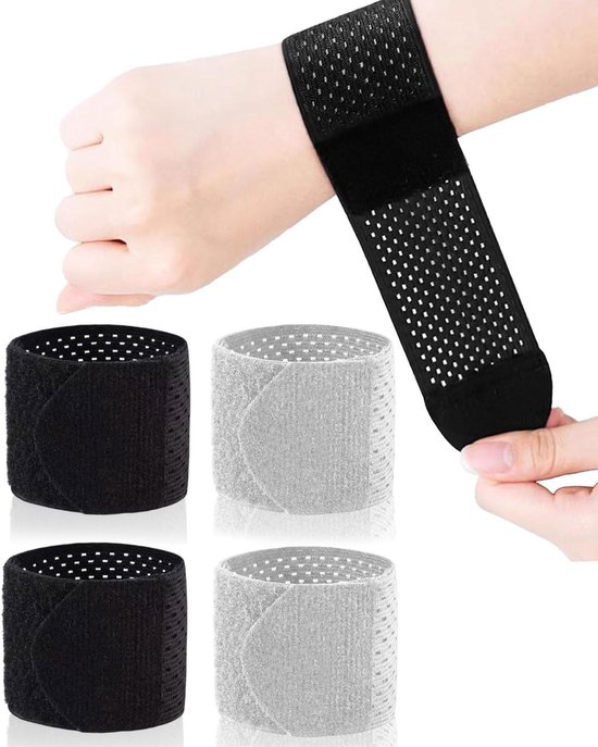 4 x sportpolsbandages, ademend, verstelbaar, carpaal tunnel, polsbandages voor peesschedeontsteking, artritis, tennis, fitness, gewichtheffen, mannen en vrouwen (zwart, grijs)