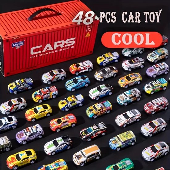 48 stuks Speelgoed auto's - Raceset in Cadeaubox – Inclusief Racebaan, Wegenkaart – Interactieve Speelset voor Kinderen – Verzamelauto’s – Cadeau voor Jongens en Meisjes - Speelgoed auto set- Speelgoed voor Kerst -Speelgoed voor Verjaardagen van Merkloos