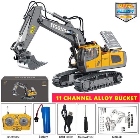 4WD RC Graafmachine 1:20 Metaal Bulldozer Dumptruck Afstandsbediening Bouwvoertuig Speelgoed voor Kinderen van TopRace
