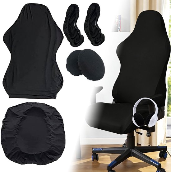 6-in-1 Gaming Stoel Covers Set voor Zwart Bureau Stoel