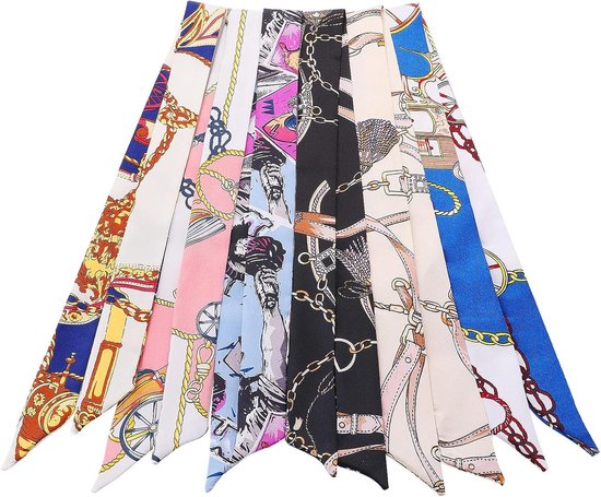 6 Packs Satijn Handtas Handvat Lint Sjaal voor Vrouwen - Veelkleurig - Gemengde Ontwerpen - Modieus - 88*4cm van Merkloos