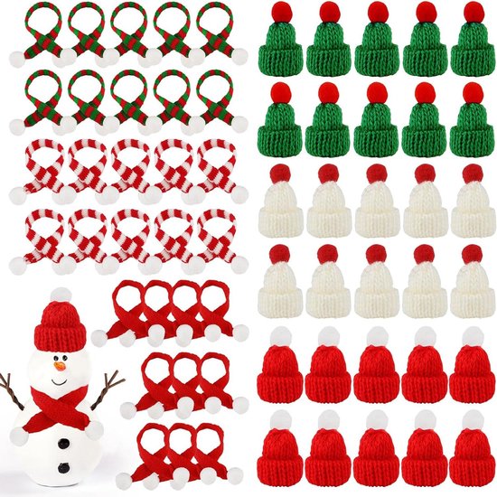 60 Stuks Mini Kerstmutsen en Sjaal Set voor Kerstfeest Decoratie