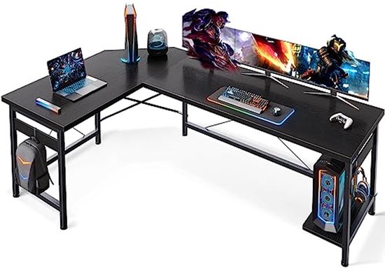 66 Inch L-vormig Gamingbureau voor Thuiswerk, Ruimtebesparend Hoekcomputerbureau van Merkloos