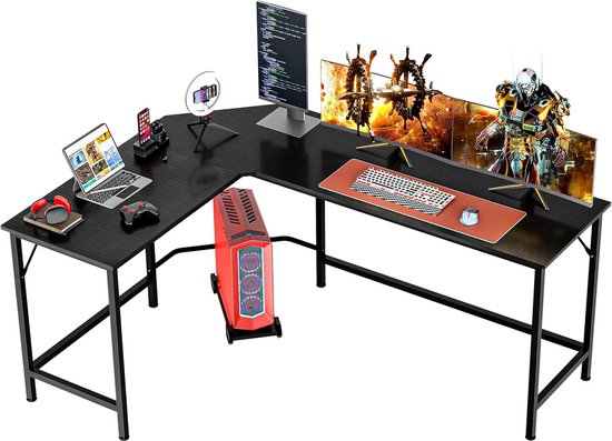 66 inch omkeerbaar L-vormig computerbureau met opbergplank en voetsteun voor thuiskantoor en gaming