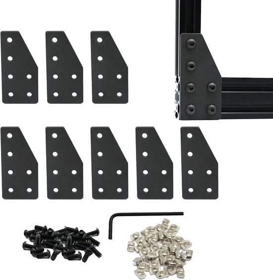 8-delige set L-vormige hoekverbinders voor aluminium profielen, 6 gaten, 6 mm sleuf