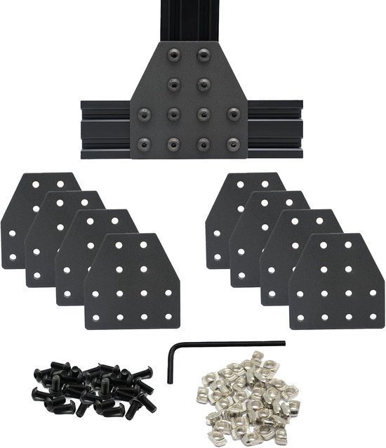 8 Sets T-vormige verbindingen voor aluminium profielen, 12 gaten, 6 mm sleuf