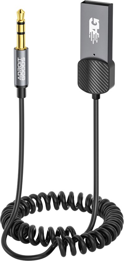 AdroitGoods USB Bluetooth Aux Receiver Ontvanger - Auto - Bluetooth 5.0 Zender - Transmitter - Kabel - Carkit van AdroitGoods