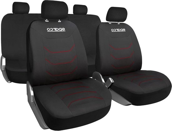 Afdekkingsset Auto Stoelen - Stoelhoezen Set - Interieur Beschermen - Complete 11-delige Set - Universeel - Zwart Rood