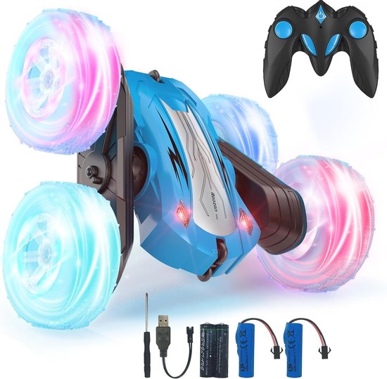 Afstandsbediende RC Auto voor Kinderen - 360° Flip Stunt Auto met LED Verlichting - Speelgoed voor Jongens en Meisjes van 4 tot 9 Jaar - Perfecte Verjaardag en Kerstmis Geschenken van Kidoz.