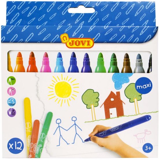 Afwasbare maxi viltstiften in gemengde kleuren - etui 12st. van Crayola