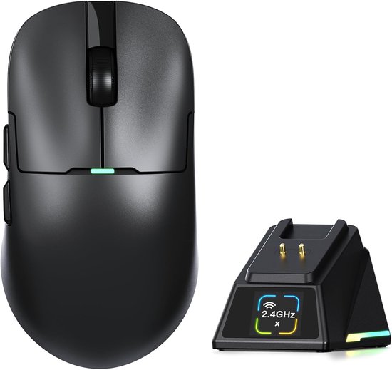 AJ159P SUPERLIGHT Draadloze Gamingmuis met RGB-Oplaadstation-Zwart | Tri-mode BT/2.4G/USB-bedraad Computer Mice, PixArt PAW3311 Optische Sensor 24000 DPI Programmable voor PC/Mac/Win11