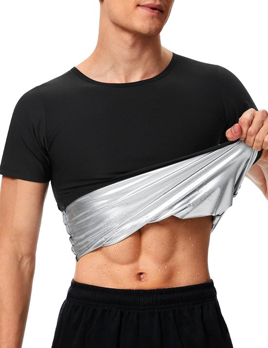 Allecta - Heren sportshirt voor sauna - Zwart - Slank T-shirt - Korte mouw - Zomerfitness - Hardlopen - Fietsen. van Merkloos