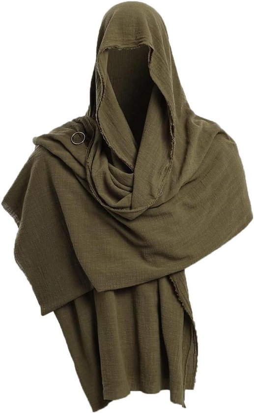Allecta - Middeleeuws gewaad met capuchon, legergroen, 230cm x 130cm - Sjaal, hoed, sjerp van Merkloos