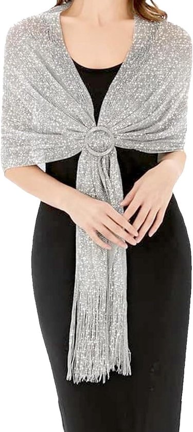 Allecta - Zilveren sjaal in beige met trendy design - Zacht en warm - One size - Dames accessoire - Stijlvolle toevoeging aan je outfit! van Merkloos