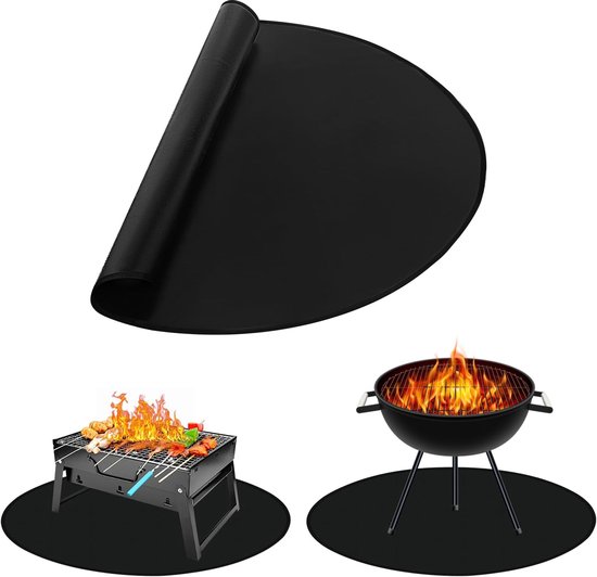 Allecto Plus - Ronde vuurkorfmat 105 x 106 cm voor buiten - Vuurbestendige mat - Opvouwbare vuurplaats - Grillmat voor terras - Waterbestendige terrasplankenbeschermer - Geschikt voor gras, gazon, achtertuin en buitencamping van Allecto Plus