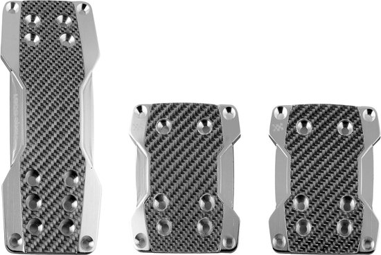 Aluminium Pedaal Set - Auto Pedaal Covers - Auto Interieur Tuning - Carbon Look Design - 3 Stuks - Zilver