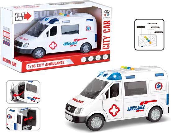 Ambulance - Frictie aandrijving - met geluid sirene en lichtjes - 22.5CM van Merkloos