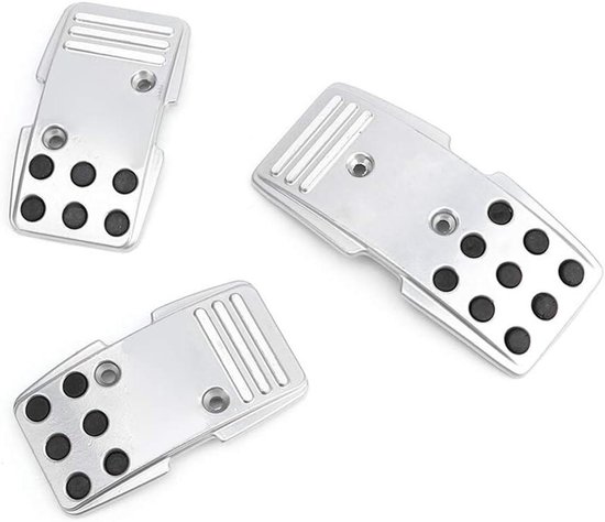 Antislip Pedaal Covers - Rem Gas Set - Verbeterde Grip - Aluminium Legering - 3 Stuks - Zilver