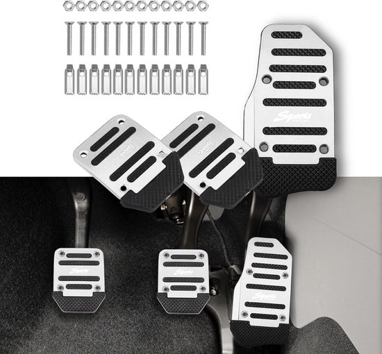 Antislip Pedaal Covers - Sport Pedaal Sets - Handmatige Versnellingsbak - Aluminium Rubber Grip - 3 Delige Set - Zilver van Merkloos