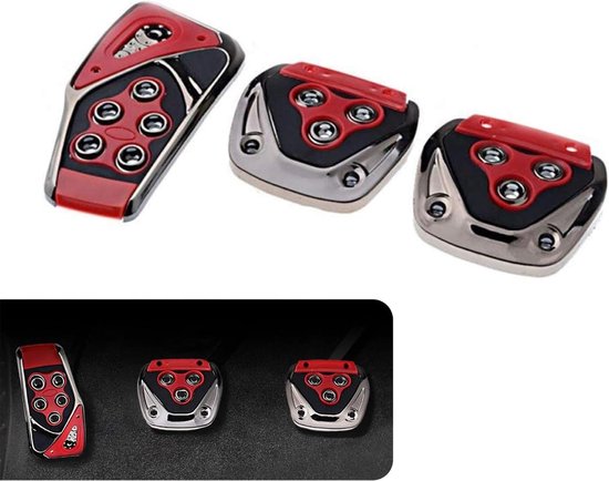 Antislip Pedaalset - Auto Pedaalhoezen - Veilig Rijden - Ponsvrije Installatie - 13.5x7cm + 8.2x8cm - Rood
