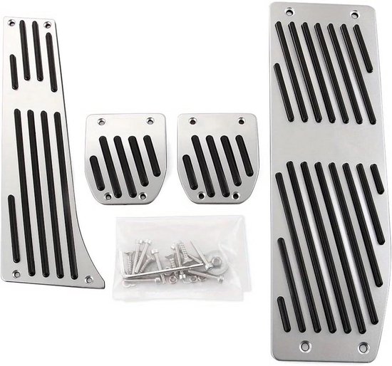 Antislip Voetsteun - Auto Pedalen - Auto Styling - Aluminium Rubber - 3 of 4 stuks - Zilver Zwart