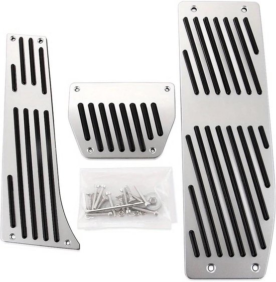 Antislip Voetsteun - Auto Pedalen - Auto Styling - Aluminium Rubber - 3/4 Stuks - Zilver Zwart