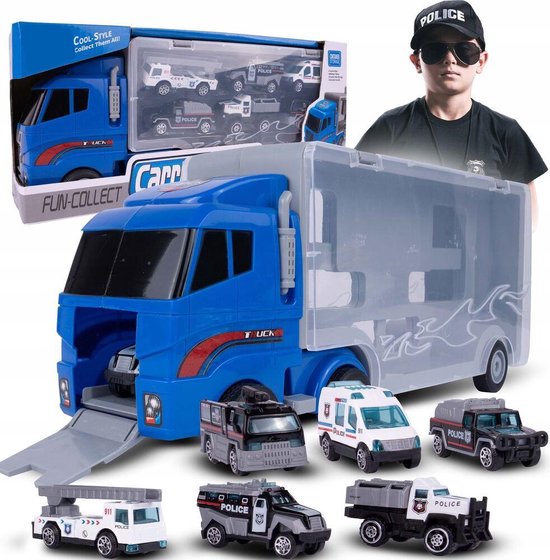 Ariko Politie Vrachtwagen - Vrachtauto - Ladderwagen - Ambulance - Vrachtwagen - Pantserwagen - Truck - Blauw van Merkloos