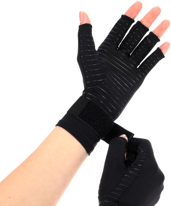 Artritis Compressie Handschoenen met Polsband, Vingerloze Hand Compressie Handschoenen voor Vrouwen Mannen Carpaal Tunnel