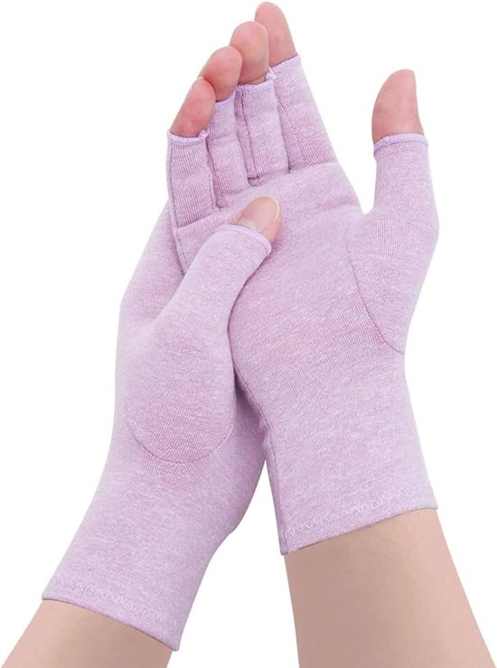 Artritis Handschoenen - Compressie Handschoenen Vingerloze Gewricht Pijn Verlichting Handwanten Warmte Handschoenen Carpal Tunnel Handschoenen voor Vrouwen Mannen (Paars A, S)