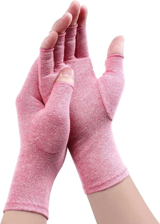 Artritis Handschoenen - Compressie Handschoenen Vingerloze Gewricht Pijn Verlichting Handwanten Warmte Handschoenen Carpal Tunnel Handschoenen voor Vrouwen Mannen (Roze A, S)