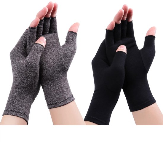 Artritis Handschoenen - Compressie Handschoenen Vingerloze Gewricht Pijn Verlichting Handwanten Warmte Handschoenen Carpal Tunnel Handschoenen voor Vrouwen Mannen (Zwart A+Grijs A, L)