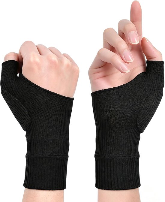 Artritische compressiehandschoenen, 1 paar ademende duimsteunhandschoenen, ter verlichting van hand-, pols-, duim en gewrichtspijn (zwart, S)
