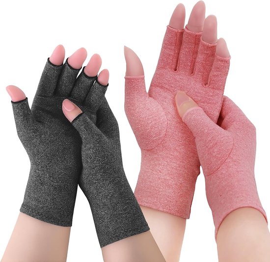 artrose-handschoenen voor vingers, verlicht pijn in verband met artritis, reuma en artrose, vermindert pijn en bevordert genezing (grijs, roze)