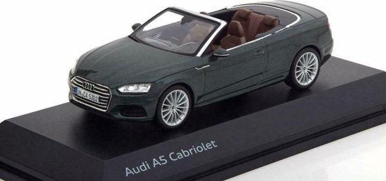Audi A5 Cabriolet (Donkergroen) (10 cm) 1/43 Audi Collection Dealer model Spark - Modelauto - Schaalmodel - Model auto - Miniatuurauto - Miniatuur autos van Audi
