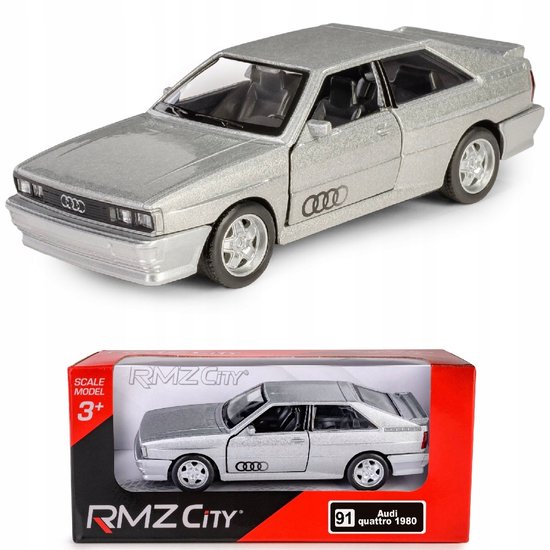 Audi Quattro 1980 Pull Back Model Auto Metaal 1:34 Zilver van Merkloos