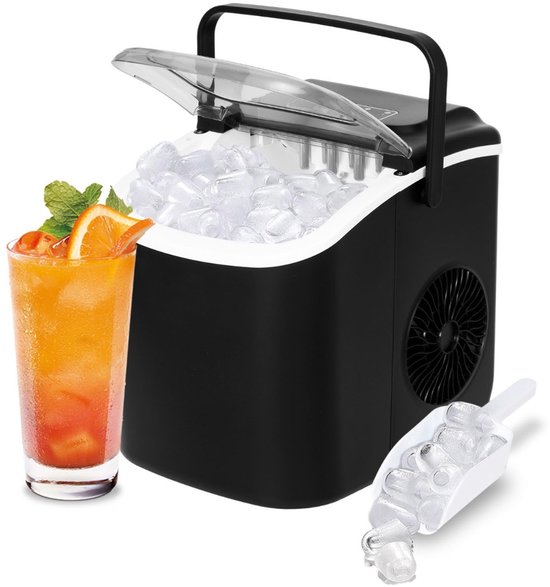 Aurixi® Ijsblokjesmachine - ijsmachine -ijsblokjesmakers - Supersnel ijsblokjes maken - Zwart - 23cm x 30cm x 29cm van Aurixi
