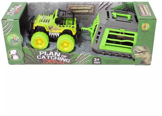 Auto jeep met aanhanger en dino 30 cm van Welly