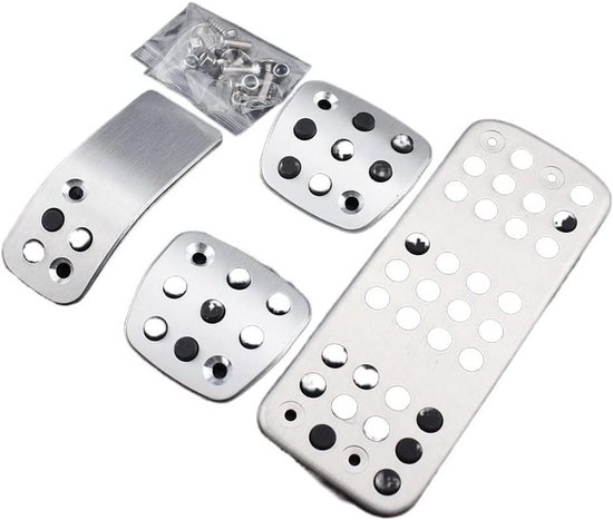 Auto Pedaal Covers - Antislip Pedaal - Verbeteren Rijervaring - Aluminiumlegering & Rubber - Set van 4 - Zilver