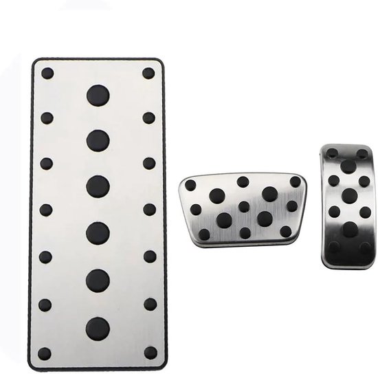 Auto Pedaal Covers - Gas Rem - Verbeter Rijervaring - Roestvrij Staal Rubber - Set van 3 - Zilver Zwart