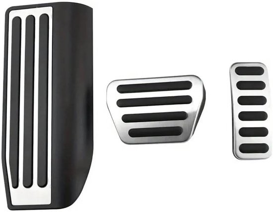 Auto Pedaal Covers - Gaspedaal Rem Covers - Verbeterde Grip Rijden - Antislip RVS Design - 3 Stuks - Zilver Zwart